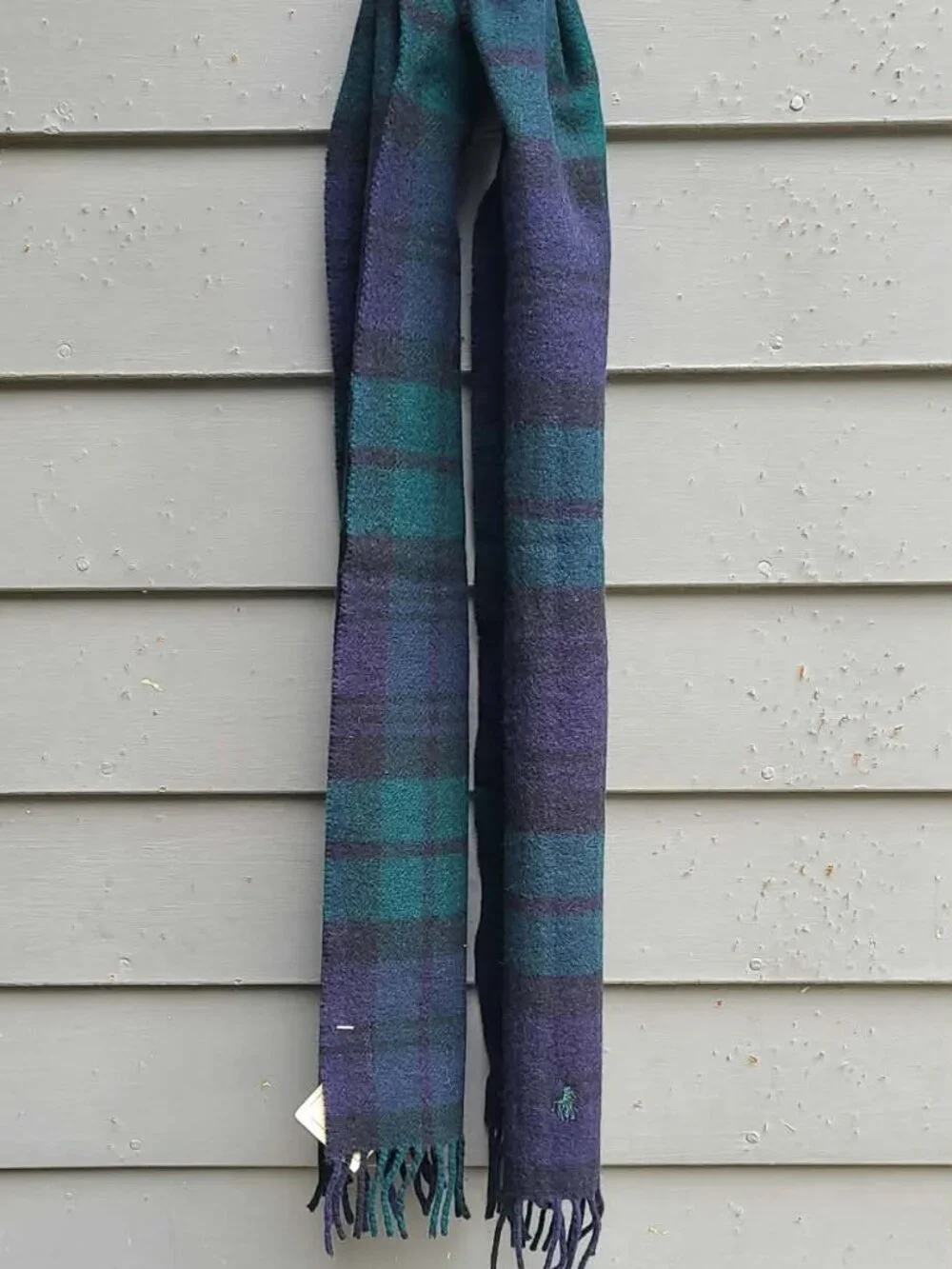 Polo Ralph Lauren 100% Lambswool Green Black Plaid Scarf NWT
